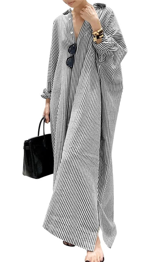 Riviera Breeze Oversized Striped Maxi Shirt Dress