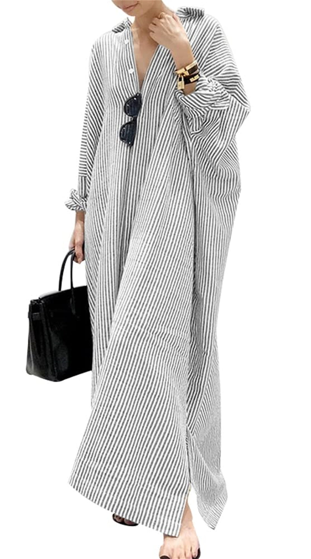 Riviera Breeze Oversized Striped Maxi Shirt Dress