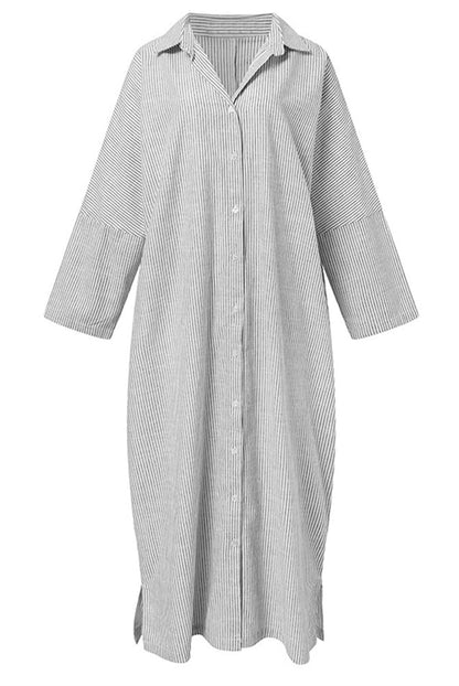 Riviera Breeze Oversized Striped Maxi Shirt Dress