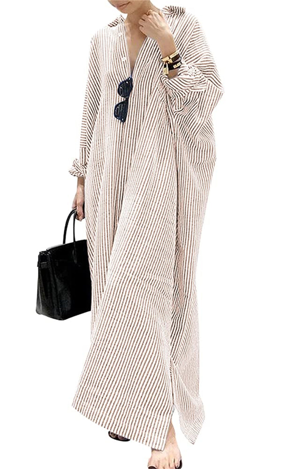Riviera Breeze Oversized Striped Maxi Shirt Dress